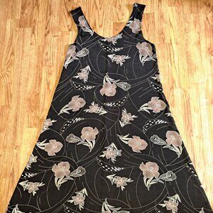 Swing Flare Dress ~ Black with plum flowers size Medium/large
